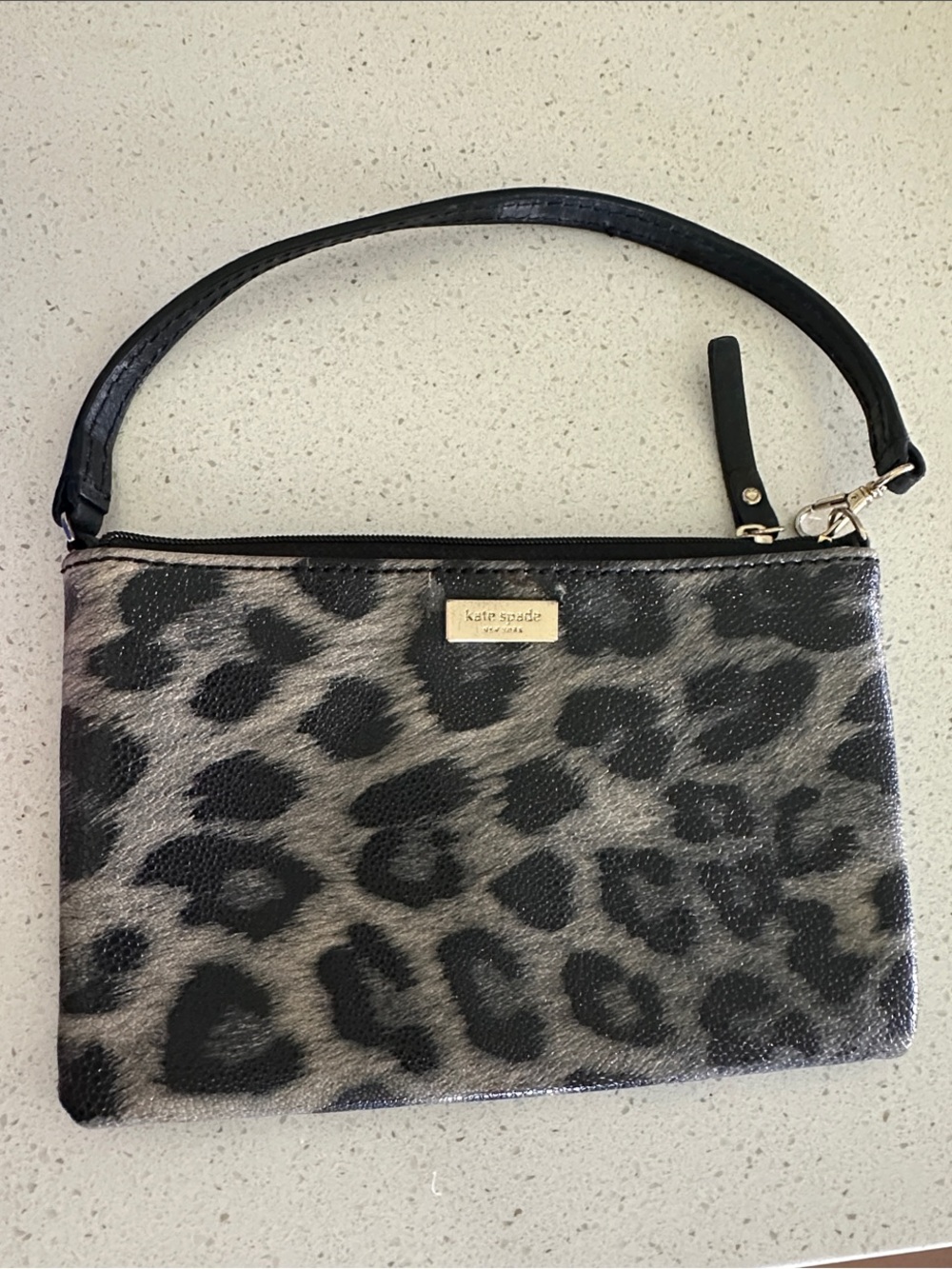 kate spade Black and Gray Leopard Print Wristlet Clutch